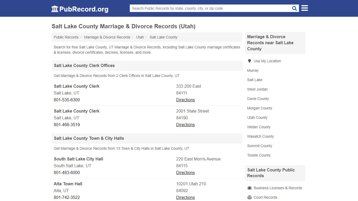 Salt Lake County Marriage & Divorce Records (Utah)